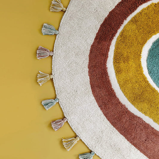 Rainbow Children's carpet with pompoms