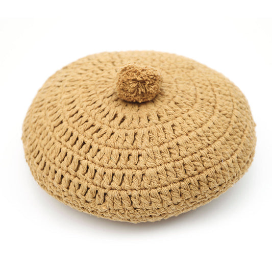 Lenka mustard round crochet cushion