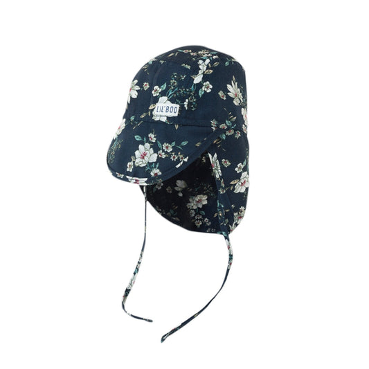 Soft Baby Sun Cap (UV) - Navy Flower Hats & Bonnets Lil' Boo