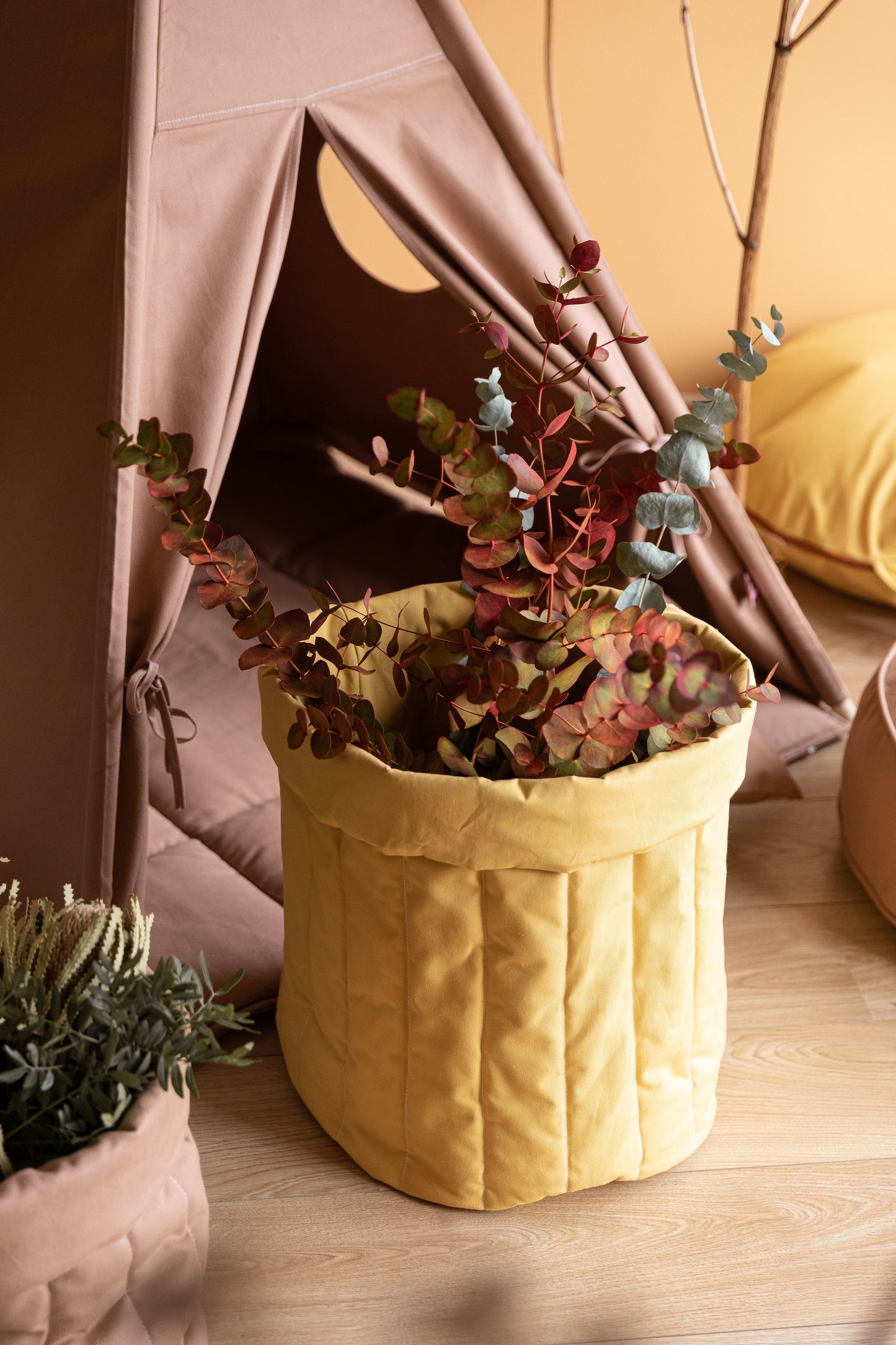 Plain Sunny Mustard Toy Bag Storage Wigiwama