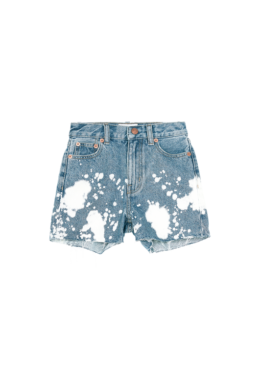 CHERRYL Bleached Blue White Spots - High Waist 5-Pocket Shorts