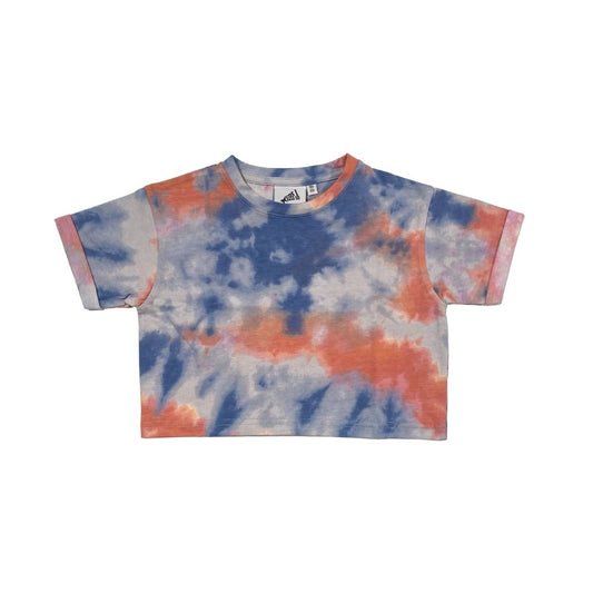 Tie Dye Crop Tee: Blue & Coral