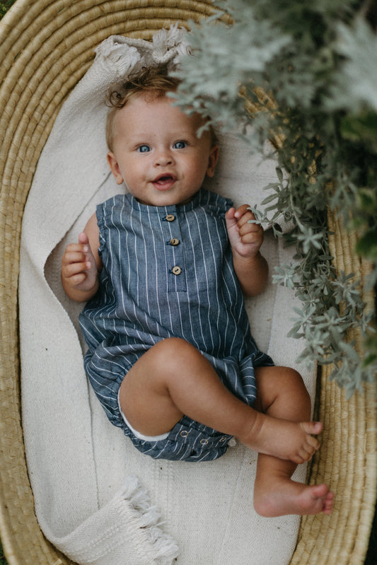 Babies blue striped romper Baby Grows Tiny Bunny