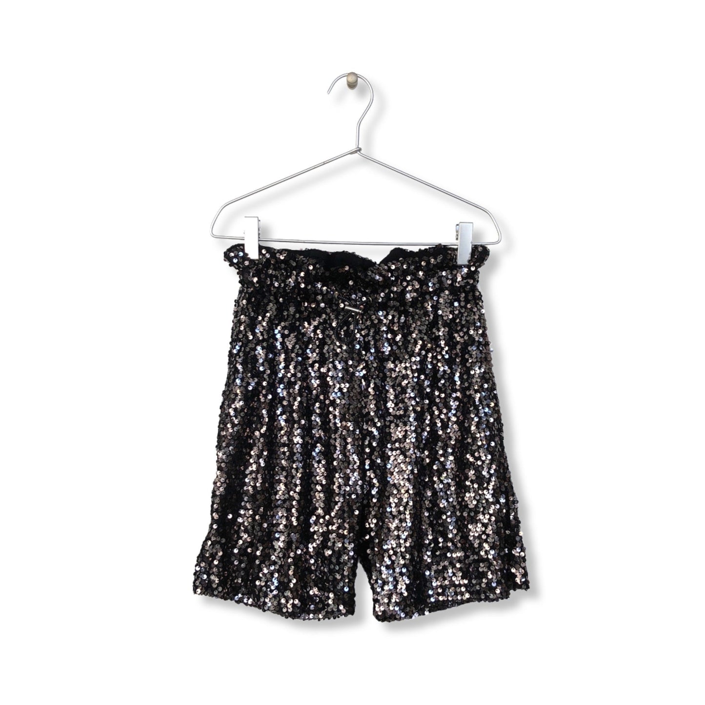 BLACK SEQUINED BERMUDA SHORTS