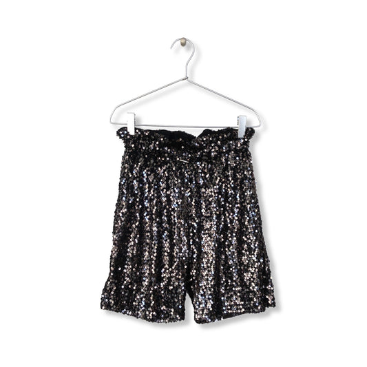 BLACK SEQUINED BERMUDA SHORTS