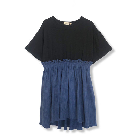 BLUE AND BLACK MIXED FABRIC DRESS