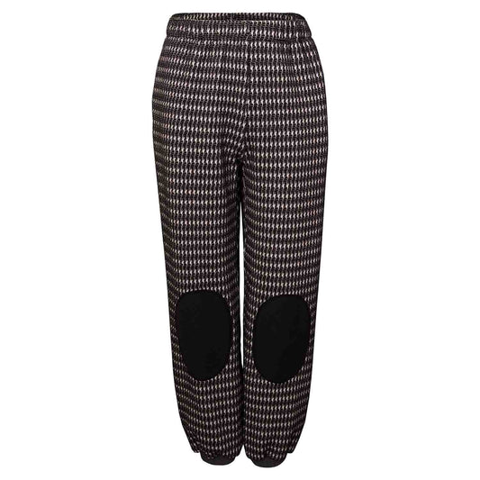 Black and white pied de poule pants with knee patches