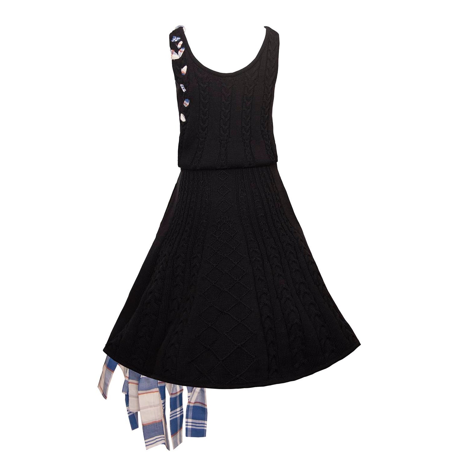 Black Cable Knit Dress with Blue Tartan Details