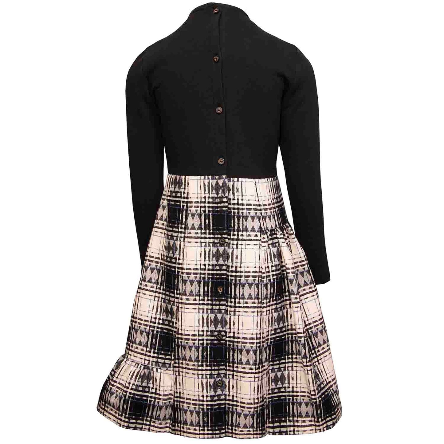 Black Dress with Tartan Skirt in Black & White