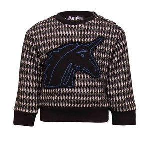 Black and white pied de poule Baby Sweatshirt with Unicorn Apploqié