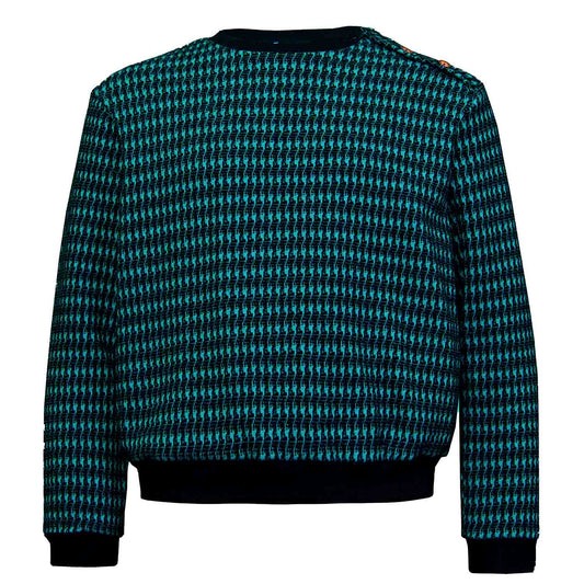 Pied-de-poule Black and Blue Cotton Sweatshirt