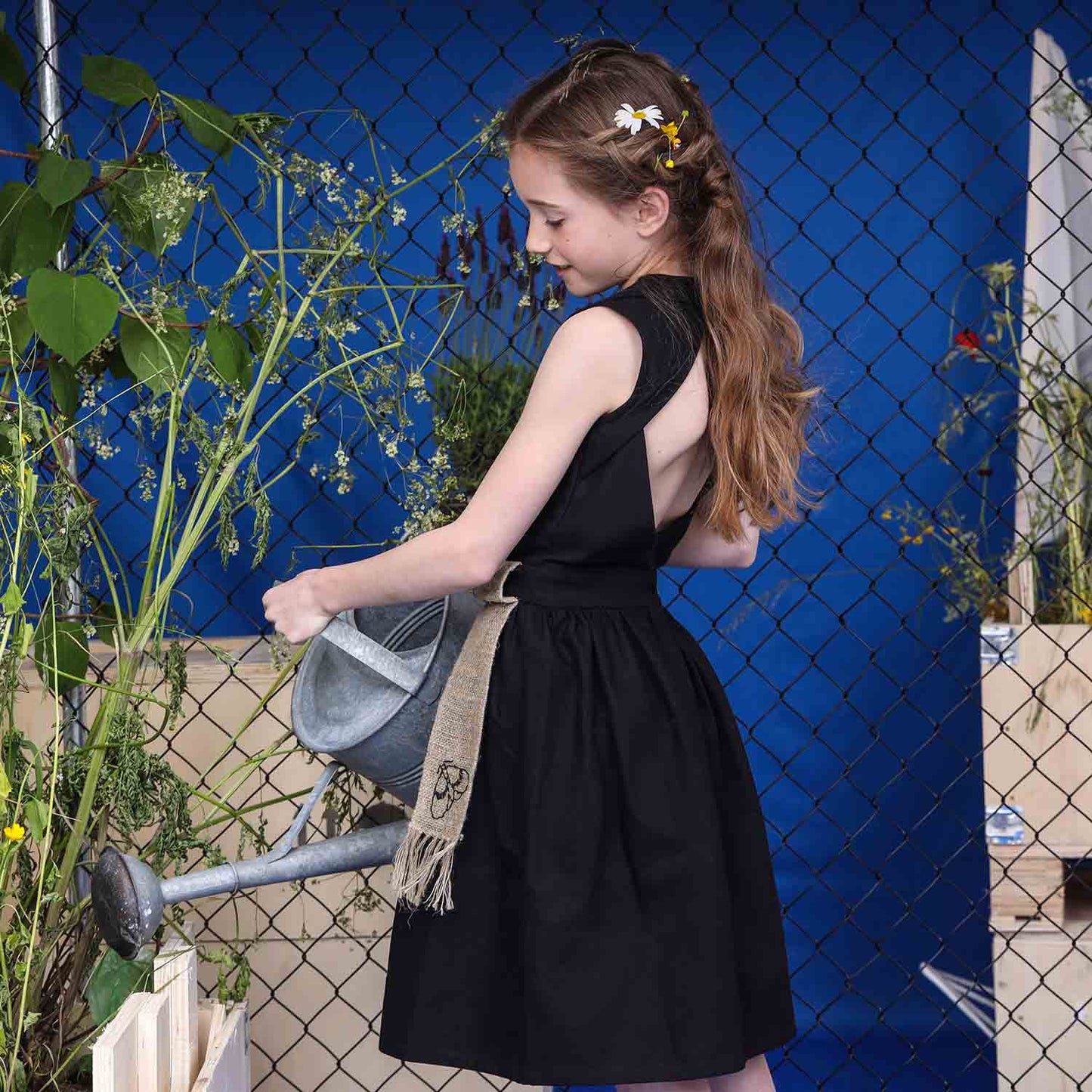 Black Dress with Cutout Back and Hemp Sash