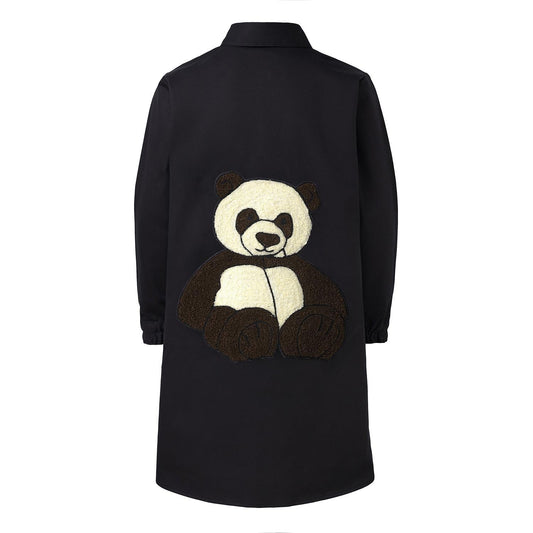 Black Shirt Dress with Panda Embroidery