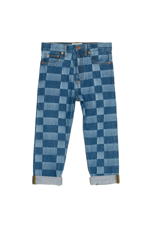 OLLIBIS Blue Denim Checkers - 5-Pocket Tapered Fit Jeans | Women