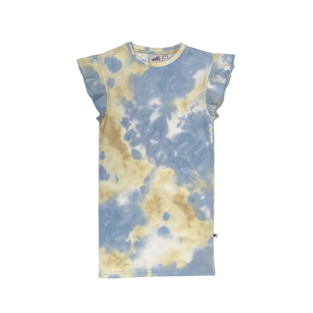 Tie Dye Ruffle Dress: Blue & Yellow
