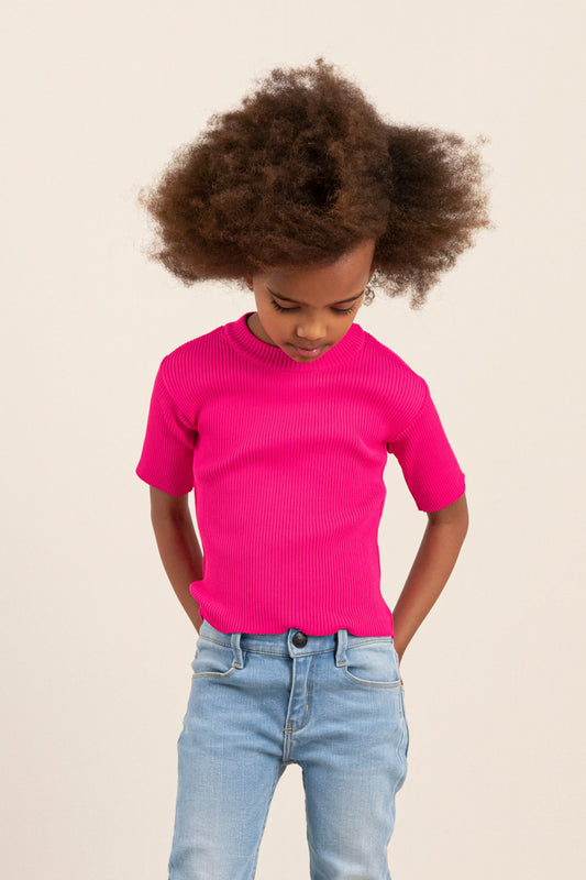 TRACY Fluo Pink - Short Sleeve Jumper