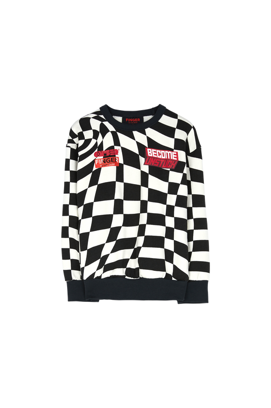 WAVE Black Twisted Checkers - Loose Sweater