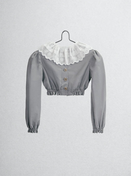 The Ginger Top - Grey poplin Tops Five of us Lace collar 3 years