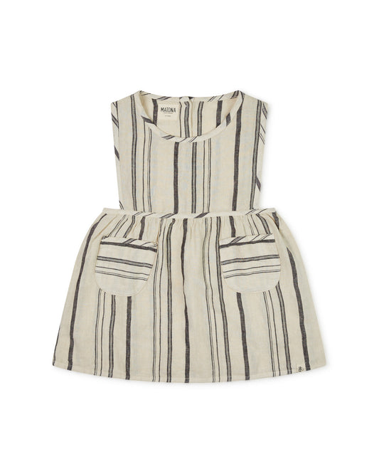 Nora Pinafore Dress Beige & Striped Dresses Matona