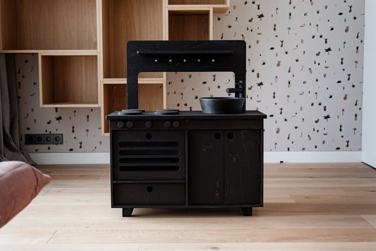 Raven Black Wooden Play Kitchen Kids Room Furniture Midmini