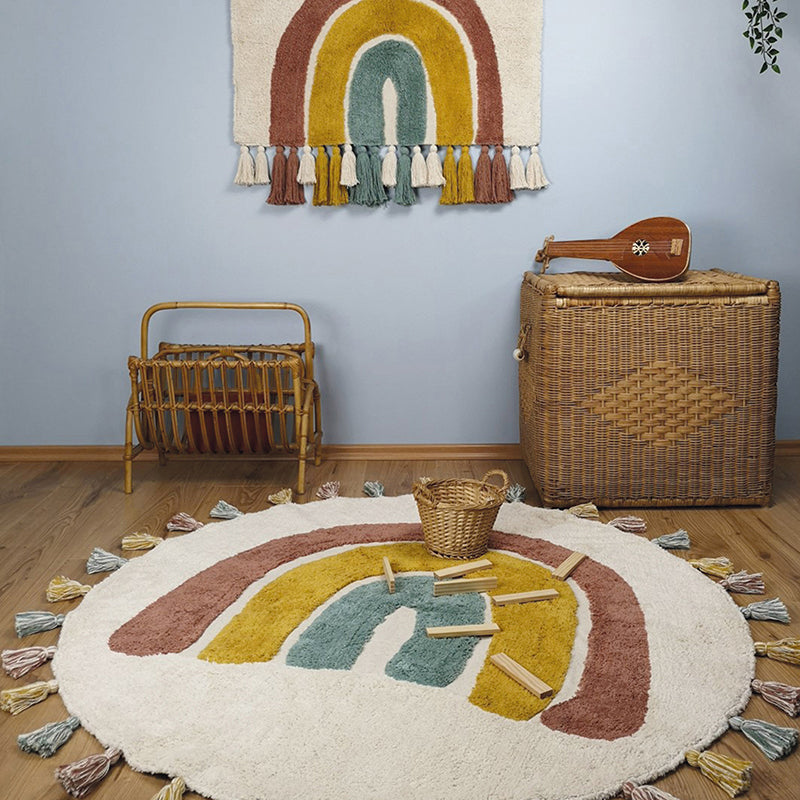 Rainbow Children's carpet with pompoms