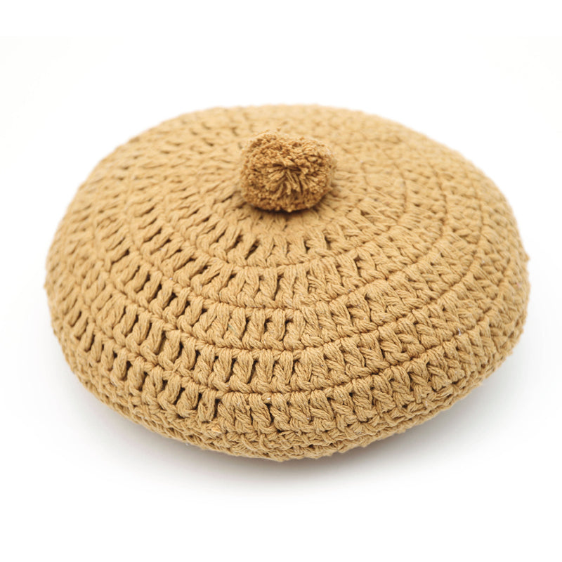 Lenka mustard round crochet cushion