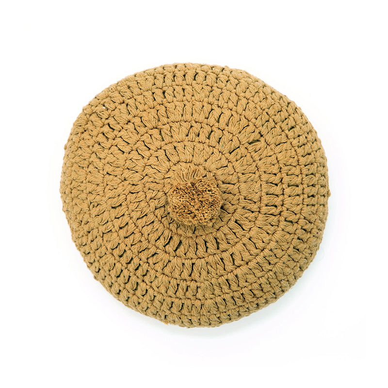 Lenka mustard round crochet cushion