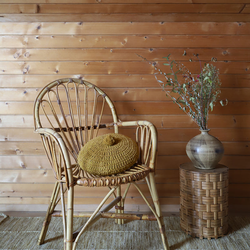 Lenka mustard round crochet cushion