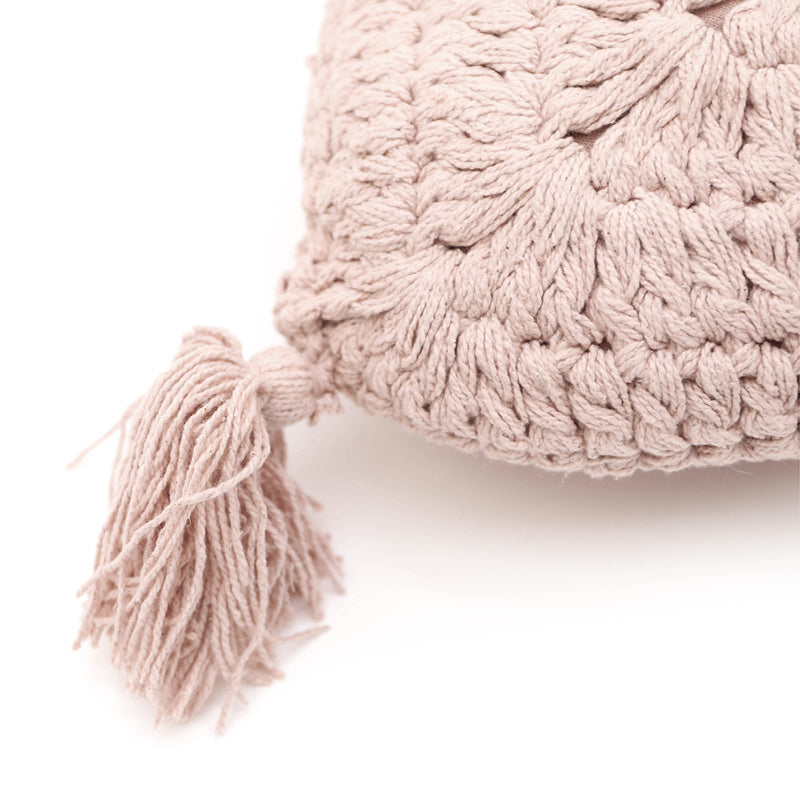 Nude pink feather Bohemian Crochet Cushion