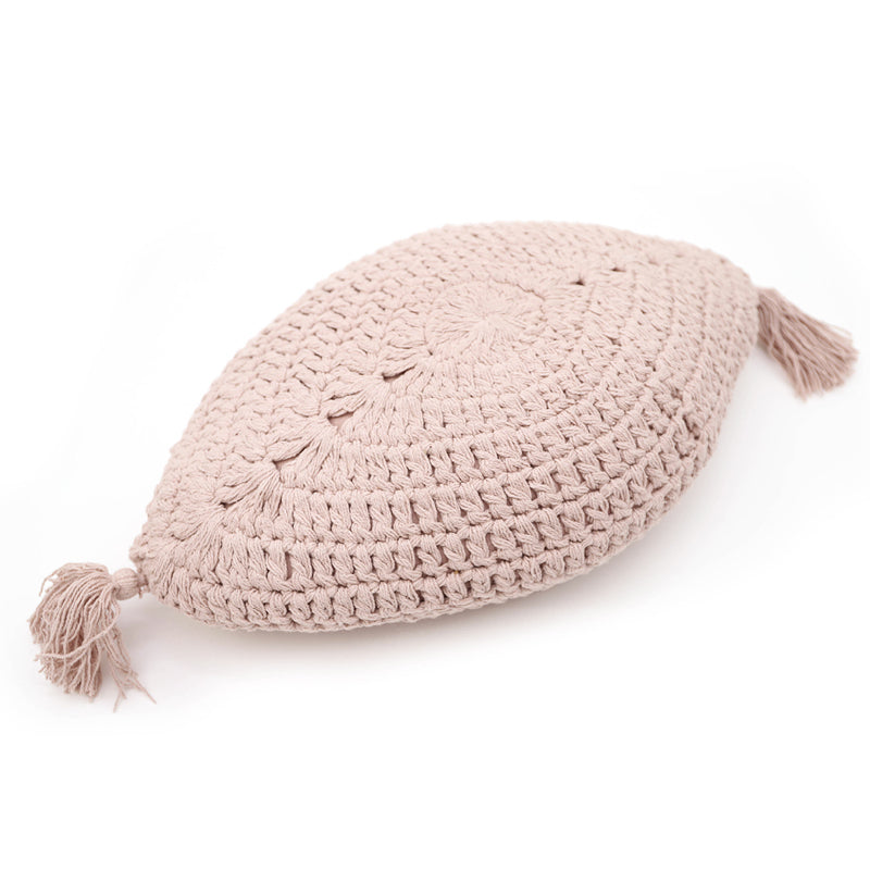 Nude pink feather Bohemian Crochet Cushion