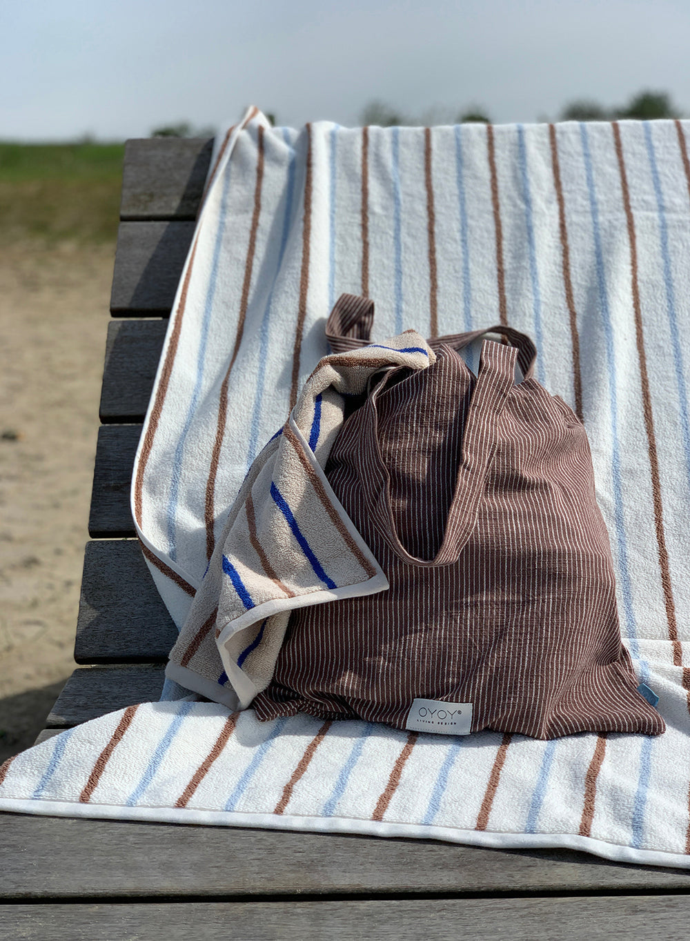 Raita Towel - 70x140 cm - Caramel / Ice Blue Towel OYOY 