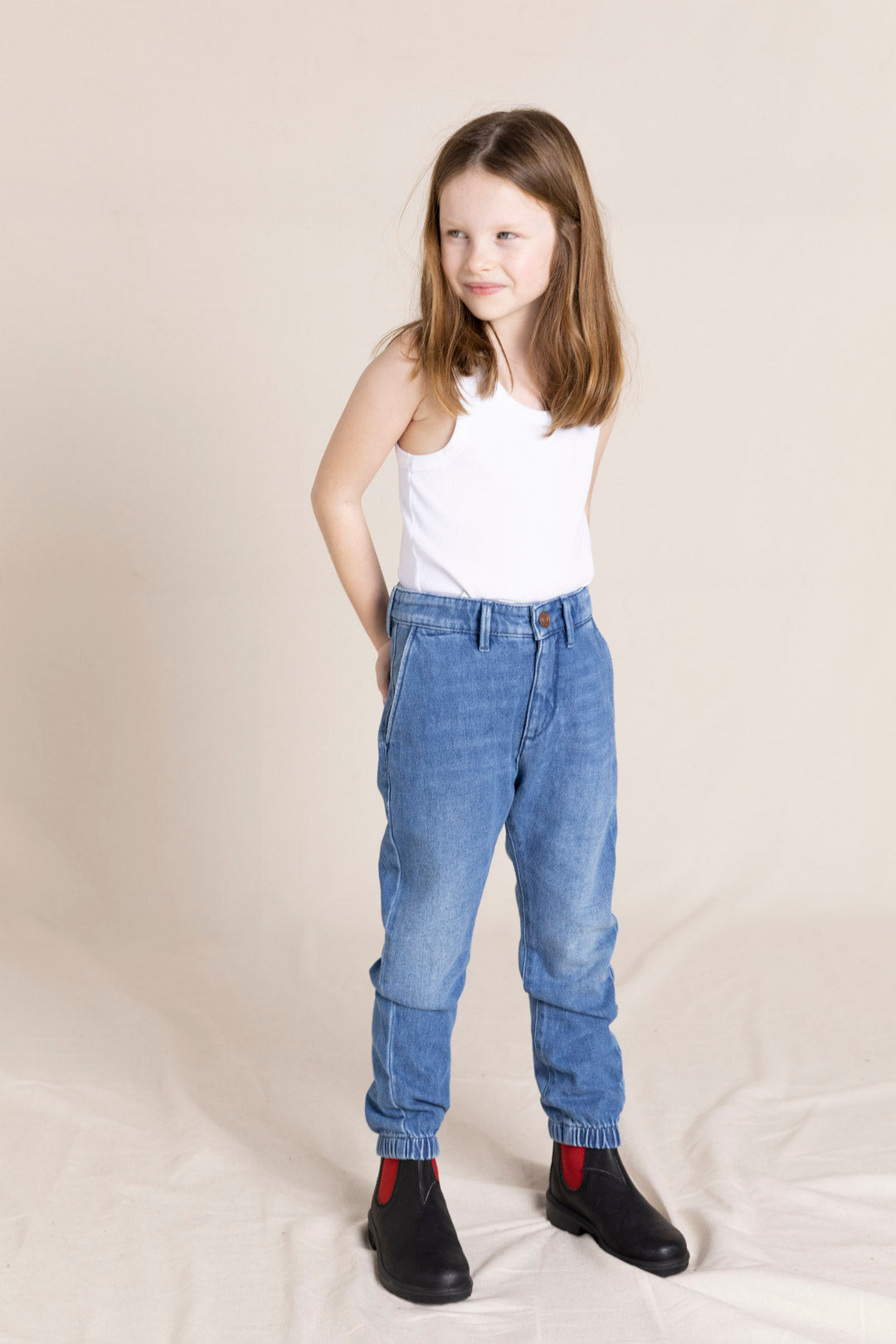 SKATER Medium Blue - Elasticed Bottom Chino Fit Pants | Women