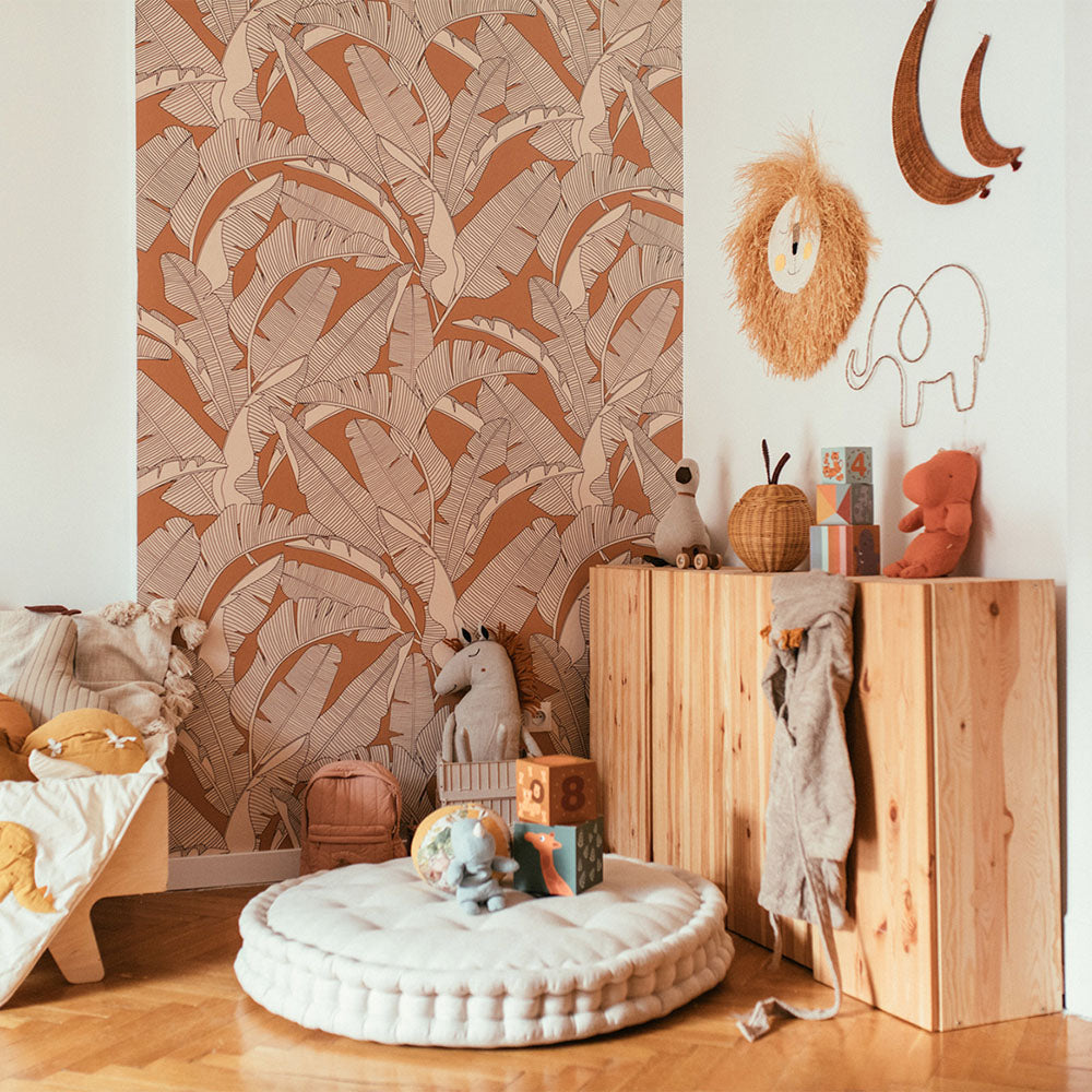 CLASSIC big palm leaves ivory cinnamon Wallpaper
