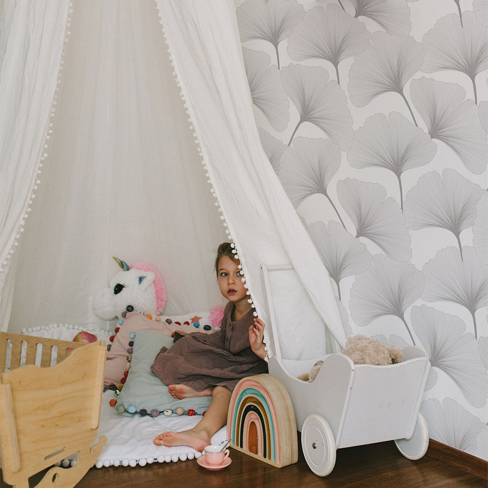CLASSIC big gingko pattern white Wallpaper