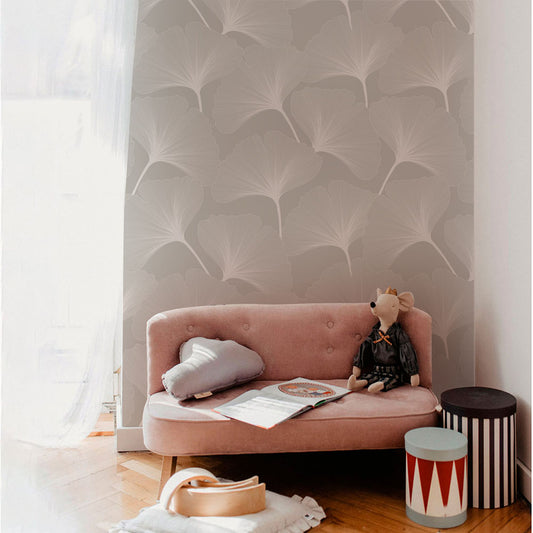 CLASSIC big gingko pattern gray Wallpaper