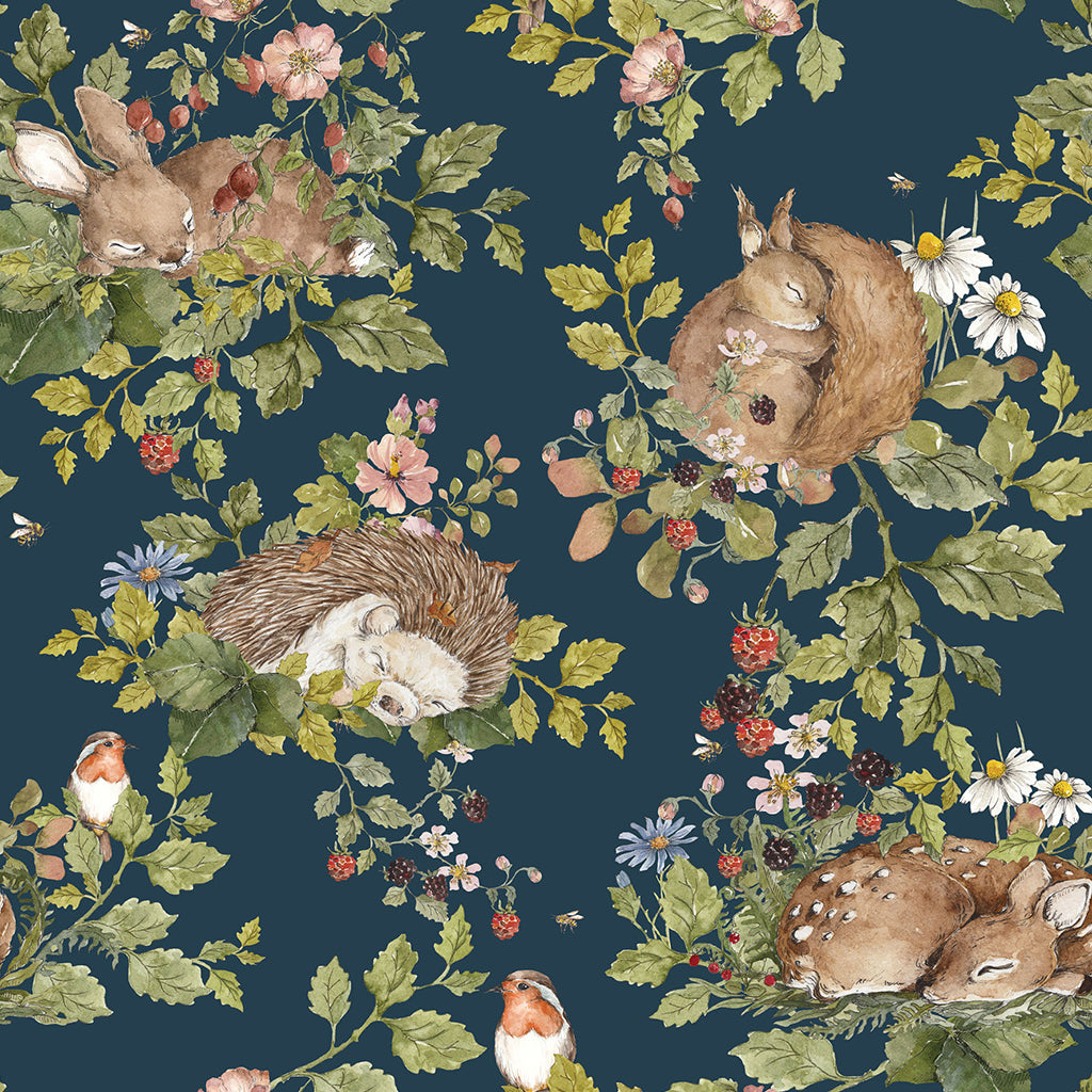 LITTLE SLEEPY ANIMALS DARK HAPPY RABBITS WALLPAPER