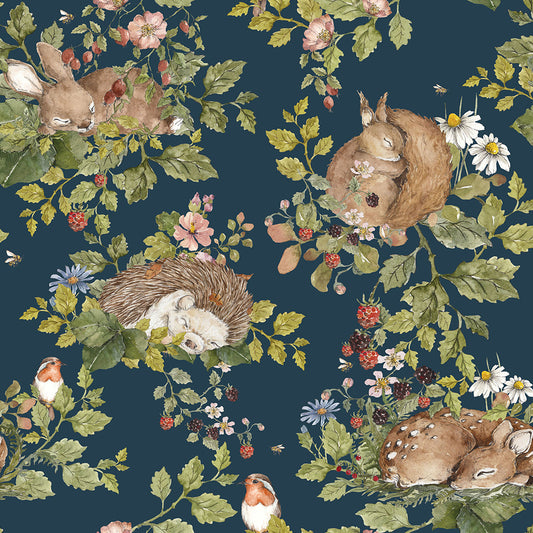 LITTLE SLEEPY ANIMALS DARK HAPPY RABBITS WALLPAPER