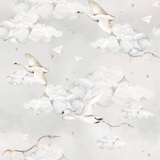 Magic Swans Blue Wallpaper