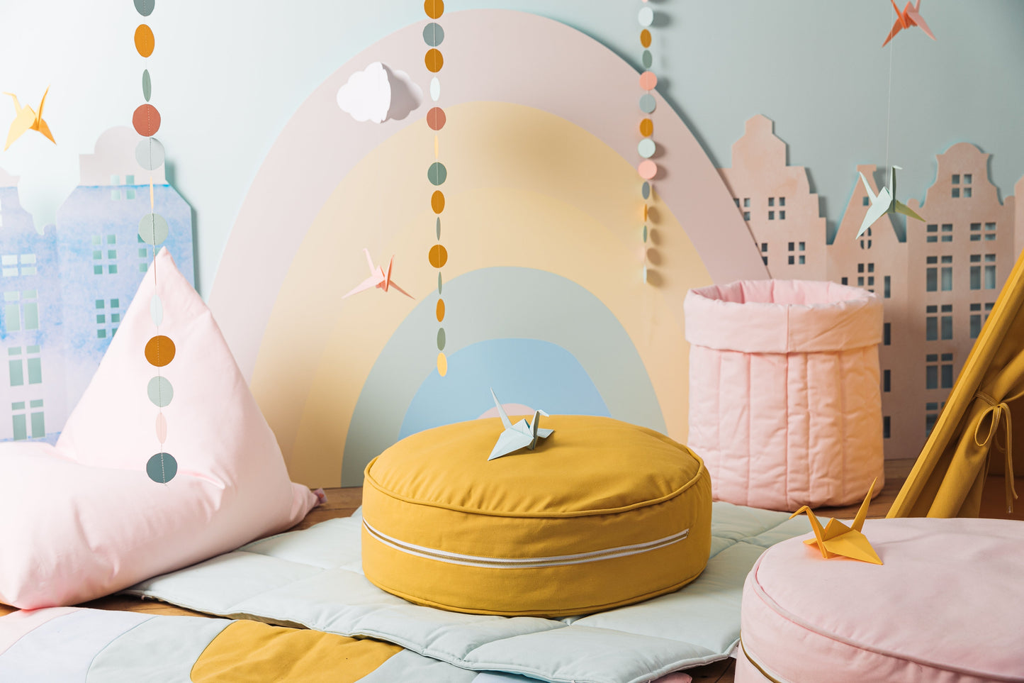 Plain Sunny Mustard Ottoman Beanbags Wigiwama 