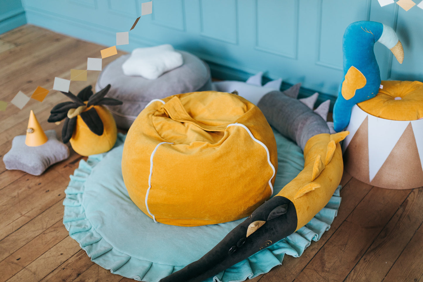 Velvet Mustard Bubble Beanbag Beanbags Wigiwama 