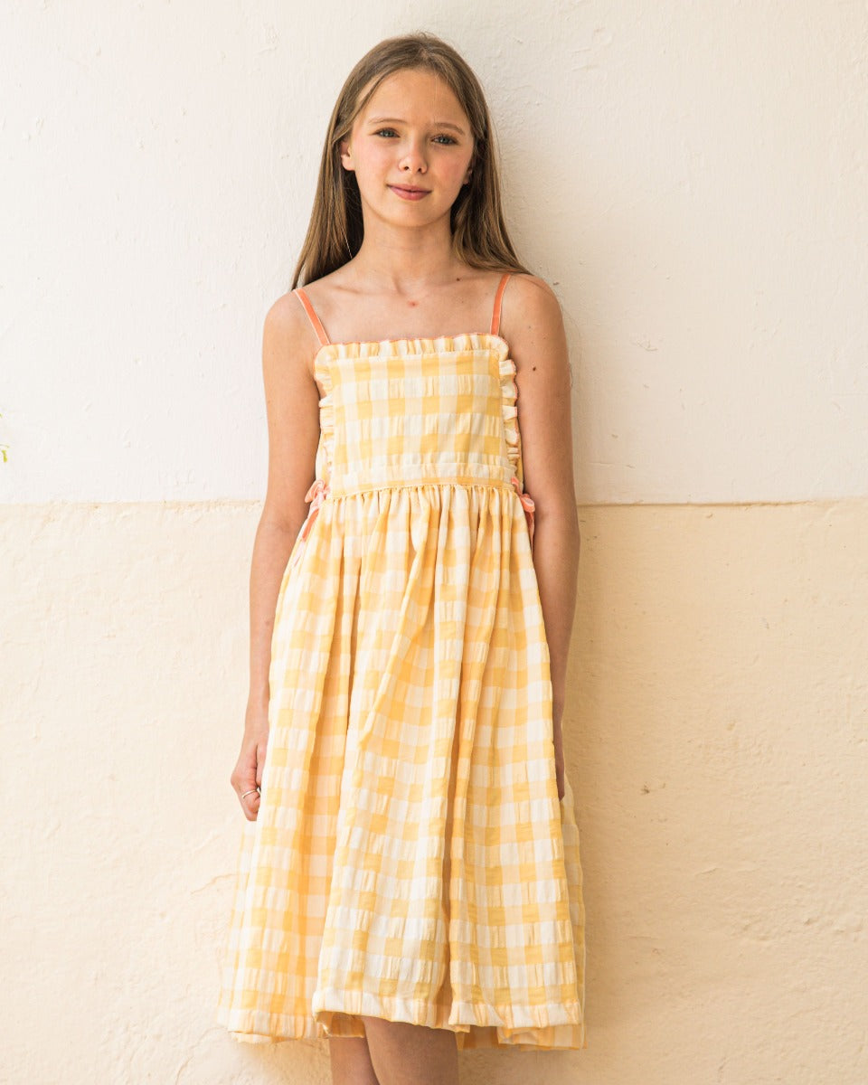 Ada Dress in Vichy Yellow Dresses Cosmosophie 