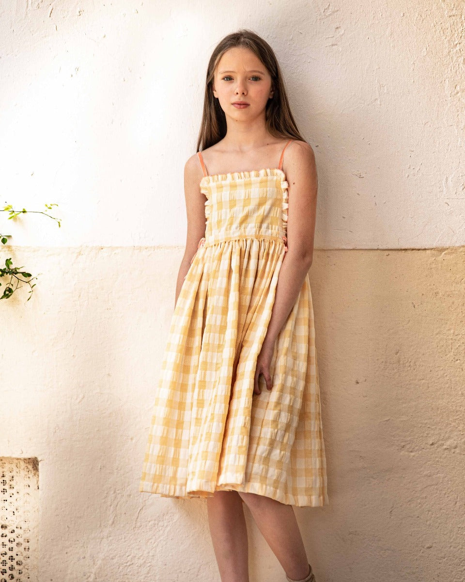 Ada Dress in Vichy Yellow Dresses Cosmosophie 