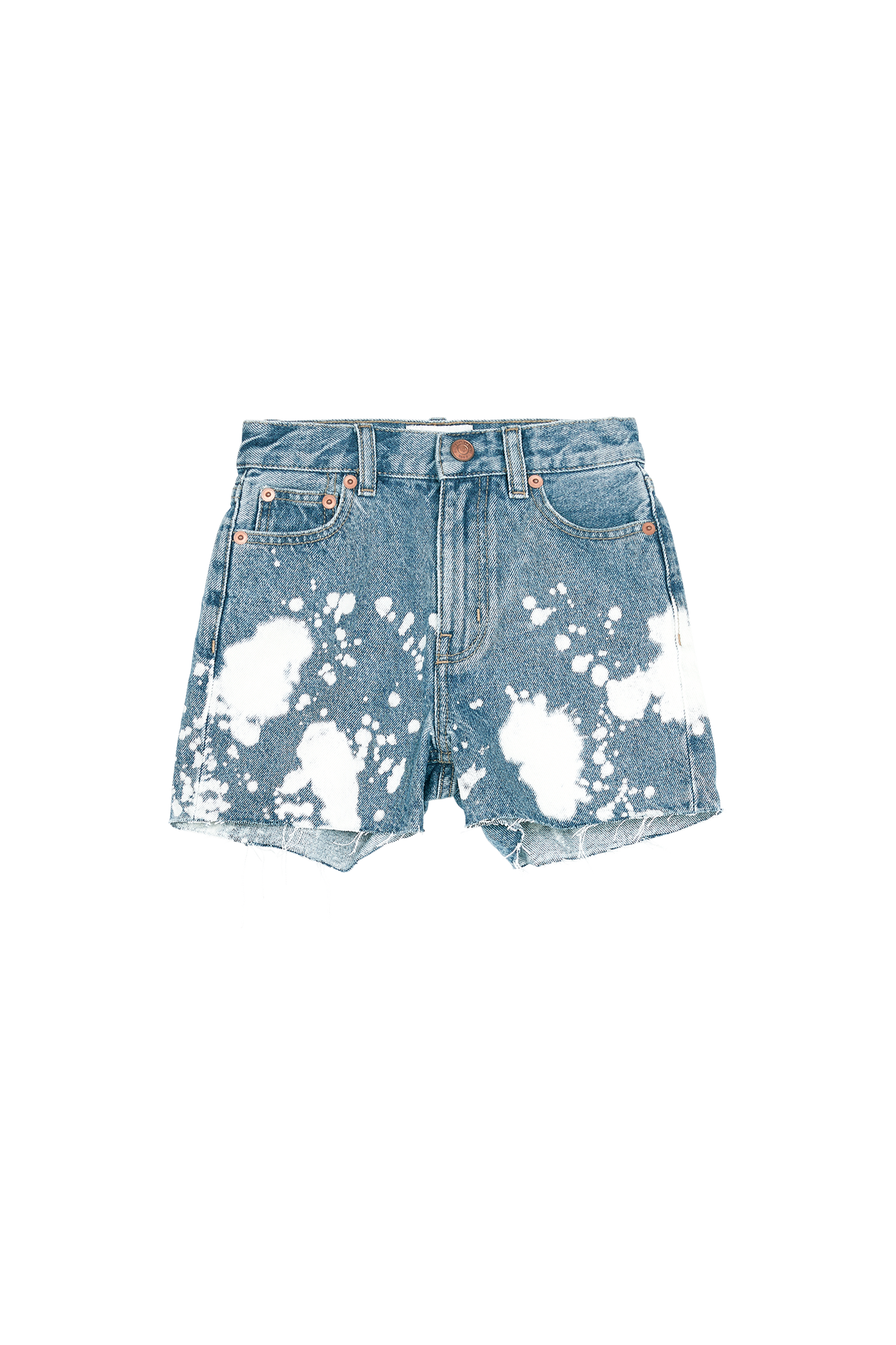 CHERRYL Bleached Blue White Spots - High Waist 5-Pocket Shorts