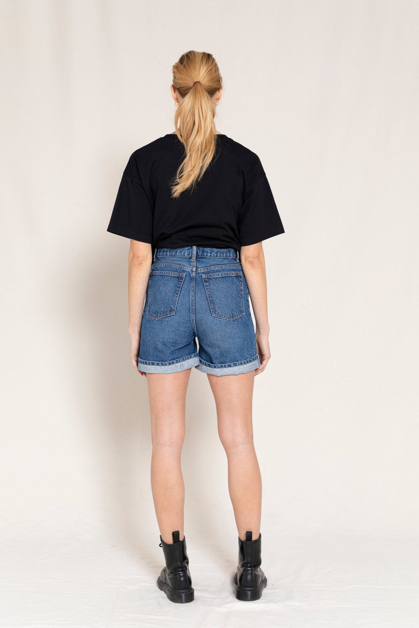 CHERRYL Medium Blue - High Waist 5-Pocket Shorts