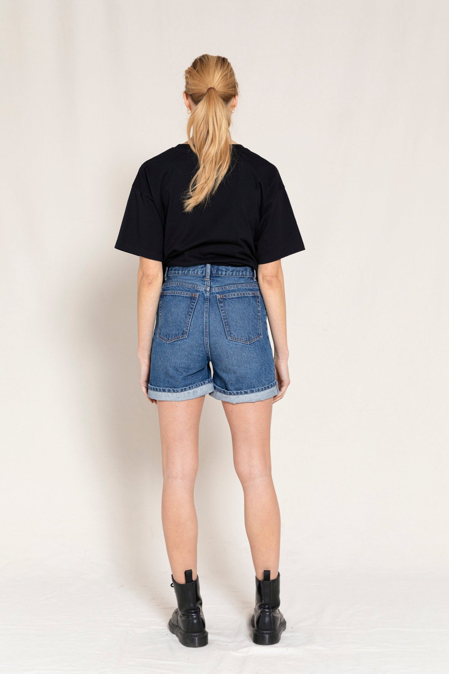 CHERRYL Medium Blue - High Waist 5-Pocket Shorts | Women