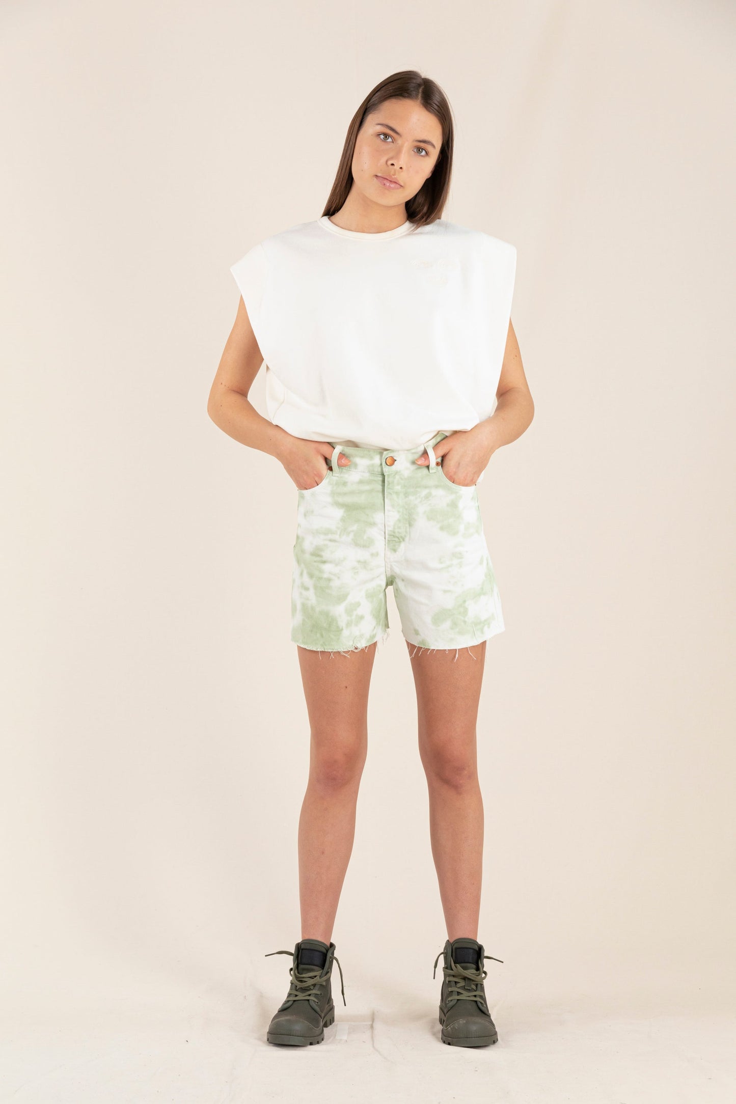 CHERRYL Pistache Tie & Dye - High Waist 5-Pocket Shorts | Women