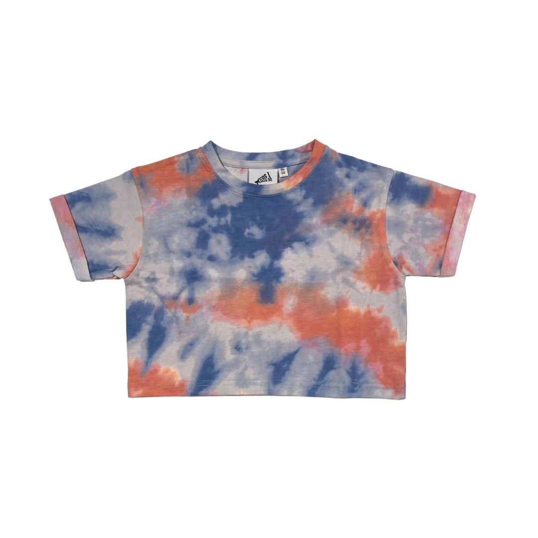 Tie Dye Crop Tee: Blue & Coral