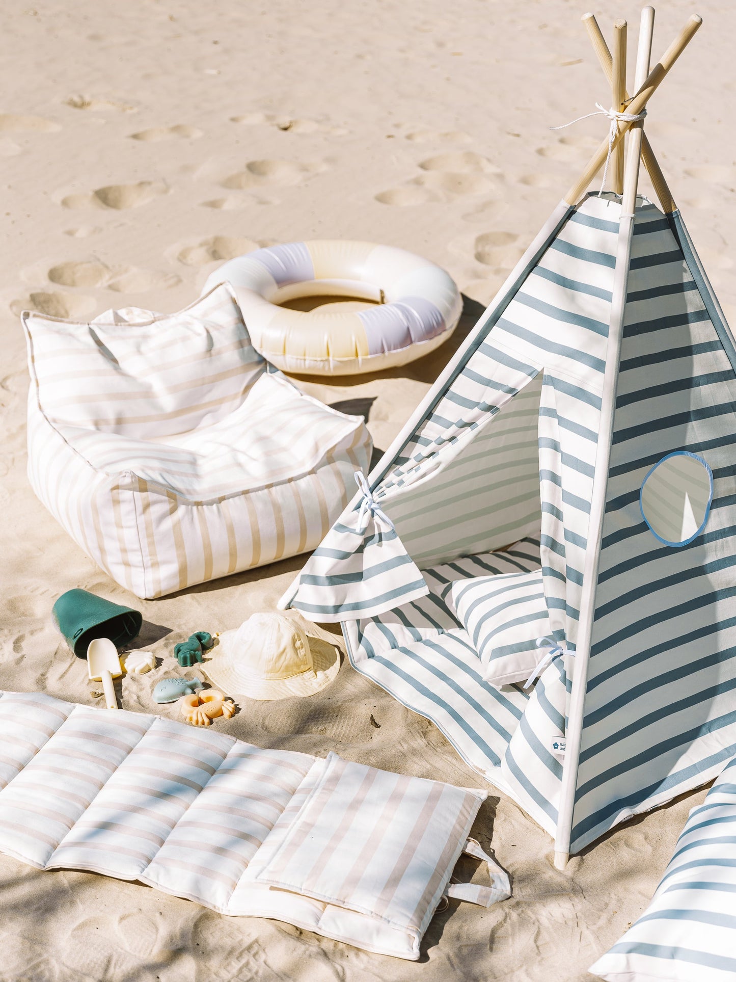 Beige Stripes Beanbag Chair
