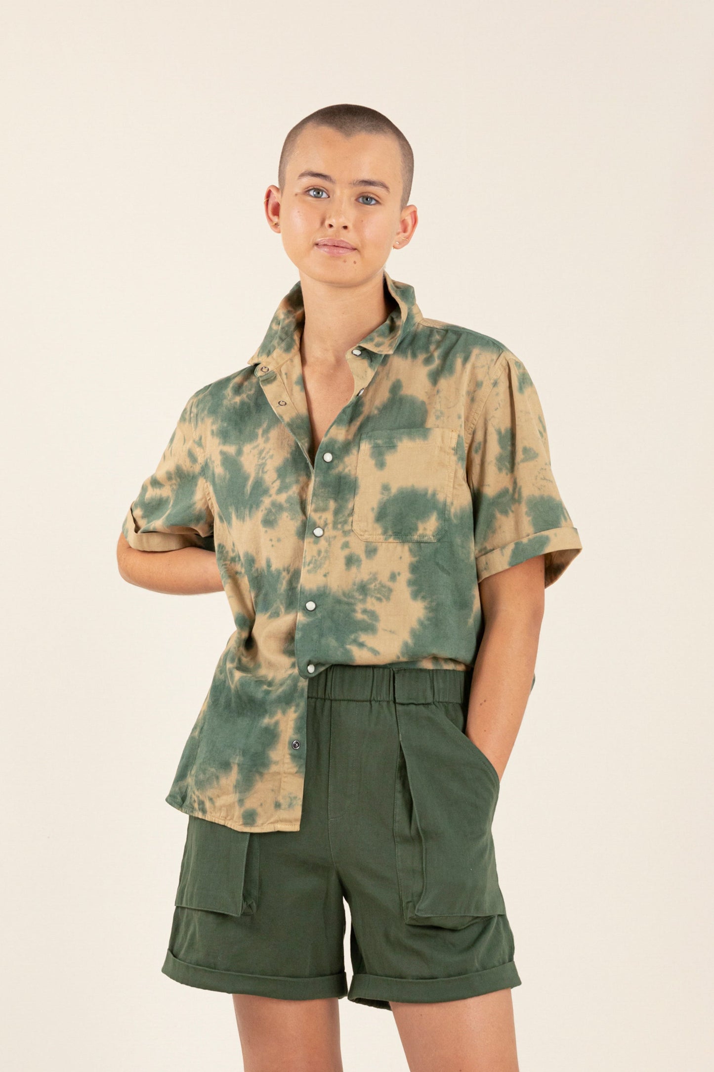 DUSTER Khaki  Tie & Dye - Short Sleeve Shirt | Women
