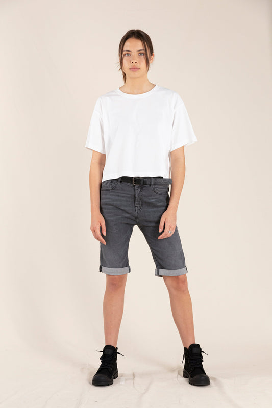 EDMOND Grey Denim - 5-Pocket Comfort Fit Shorts | Women